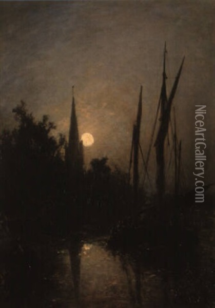Bateau De Peche Au Clair De Lune Oil Painting - Johan Barthold Jongkind