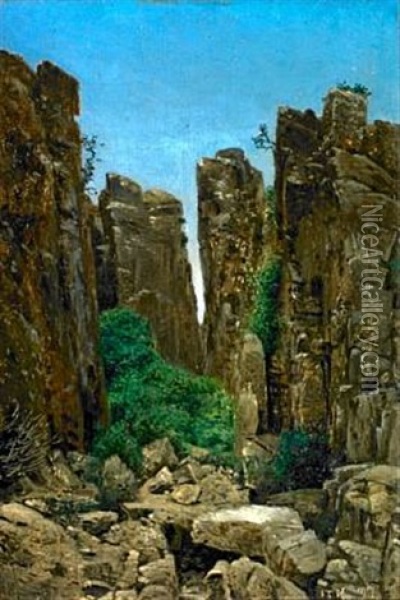Scenery With Rocks From Bornholm Oil Painting - Josef Theodor Hansen