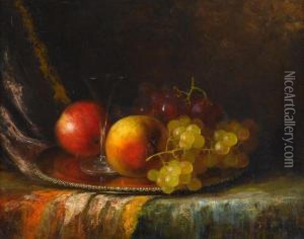 Still Life Of Fruit And Flute On A Tray Oil Painting - Morston Constantine Ream
