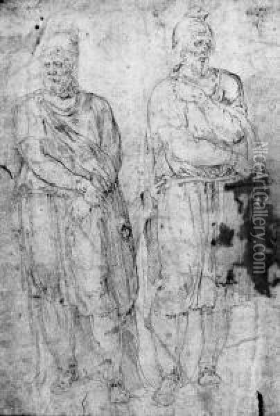Two Dacians, After The Antique Oil Painting - Battista Franco