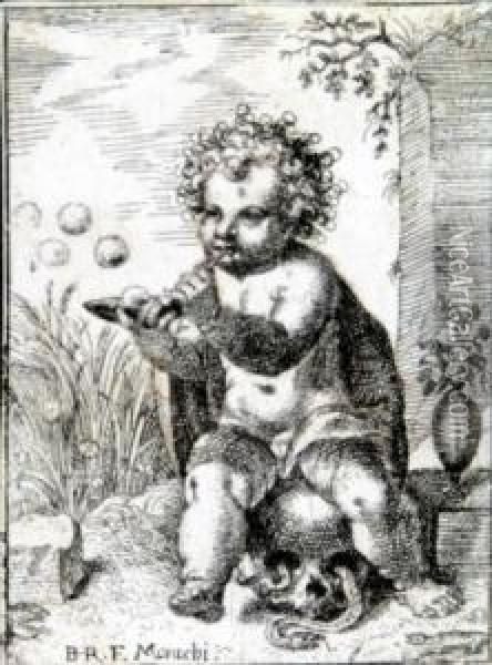 Das Auf Einem Totenkopf Sitzende Kind Oil Painting - Bartholomaus Reiter