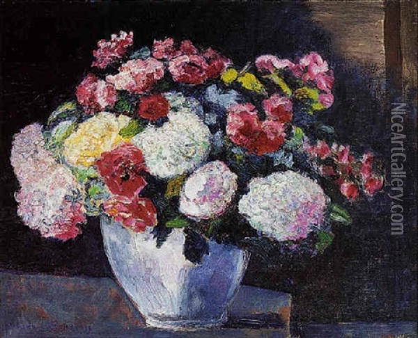 Bouquet D'hortensias Et De Roses Oil Painting - Victor Charreton