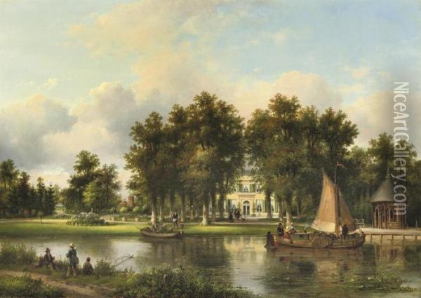 Huize Eemwijk Te Voorburg: A Summer's Afternoon Oil Painting - Lodewijk Johannes Kleijn
