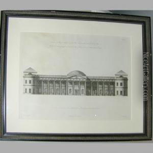 Elevation Of The Principal Or West Front Of Luton Parkhouse.... Oil Painting - Robert Adam