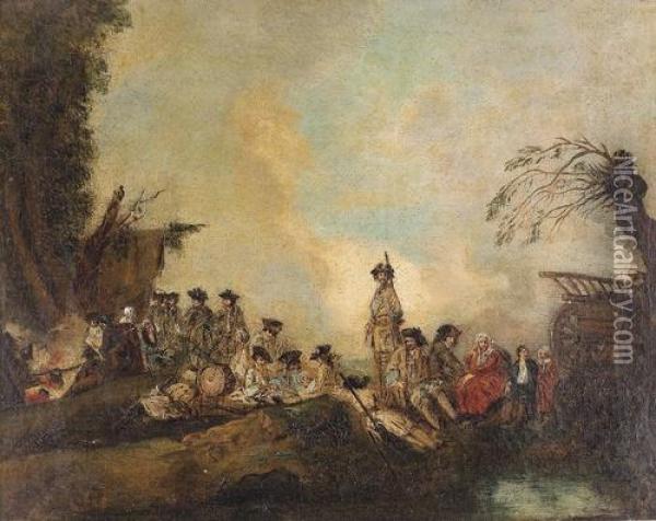 Rastende Soldaten. Oil Painting - Watteau, Jean Antoine