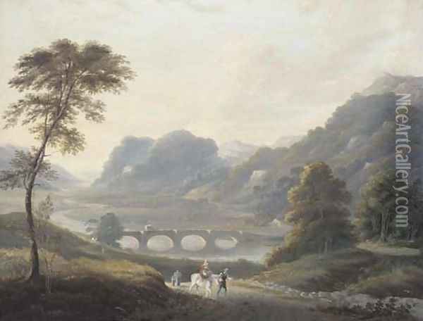 Travellers on a track in a river landscape Oil Painting - Julius Caesar Ibbetson