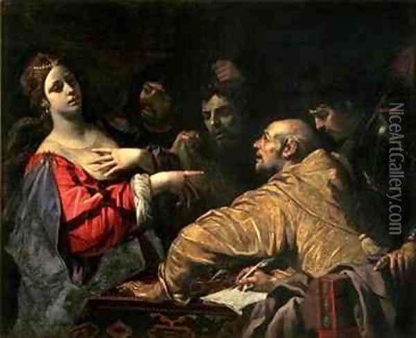 Queen Tomyris with the head of Cyrus the Great Oil Painting - Luca Da Reggio (Ferrari)