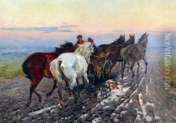 W Drodze Na Konski Targ Oil Painting - Ignacy (Czeslaw Wasilewski) Zygmuntowicz