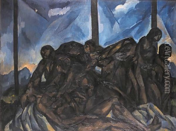Deposition from the Cross mid 1920s Oil Painting - Tibor Duray