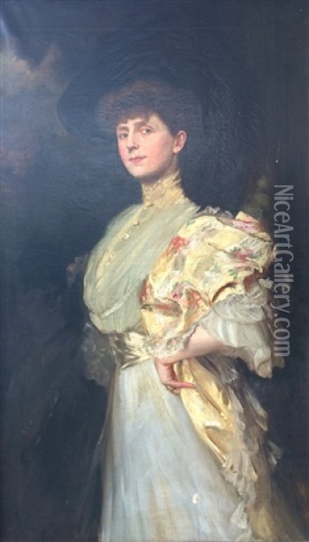 Portrait Of Mrs Wooliscroft, The Artist's Sister Oil Painting - Robert Sauber