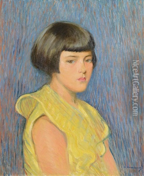 Girl In Yellow Oil Painting - Casimir (Count) Markievicz
