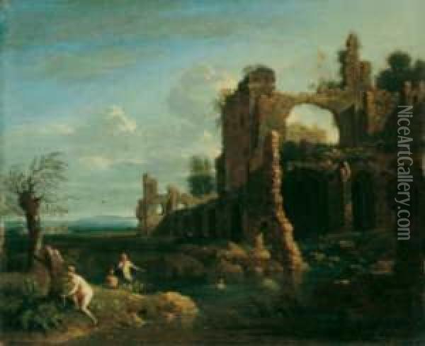 Badende Frauen Vor Romischen Ruinen Oil Painting - Friedrich Wilhelm Hirt