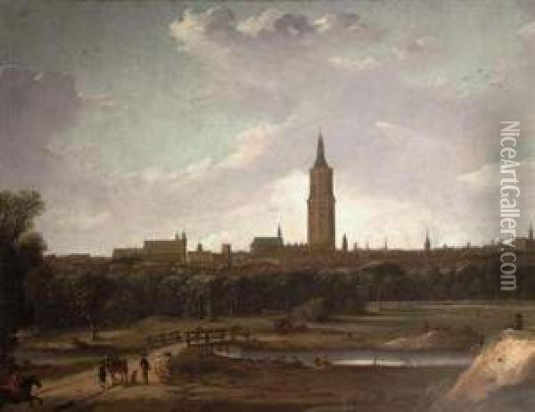 A Panoramic View Of The Hague From The North With The 'grote-ofsint Jacobskerk' And The Old Town Hall, The 'kleine Veentje' In Theforeground Oil Painting - Dirck Verhaert
