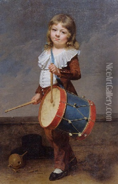 Portrait Of The Artist's Son, Michel-martin, As A Drummer Oil Painting - Martin Droelling