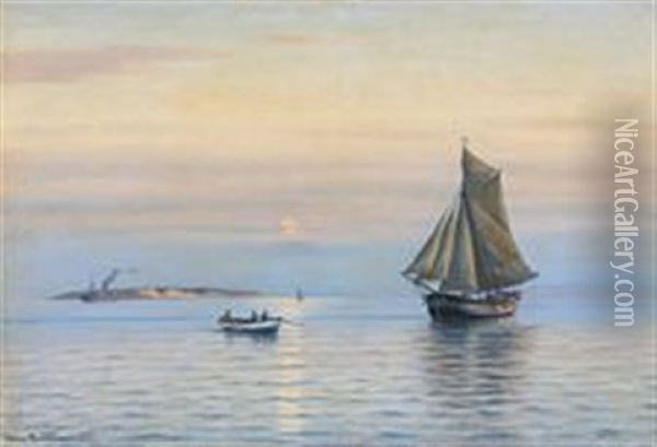 A Quiet Evening At The Sea Oil Painting - Johan Jens Neumann