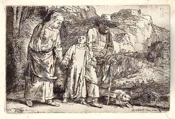 Christ returning from the Temple with his Parents Oil Painting - Rembrandt Van Rijn