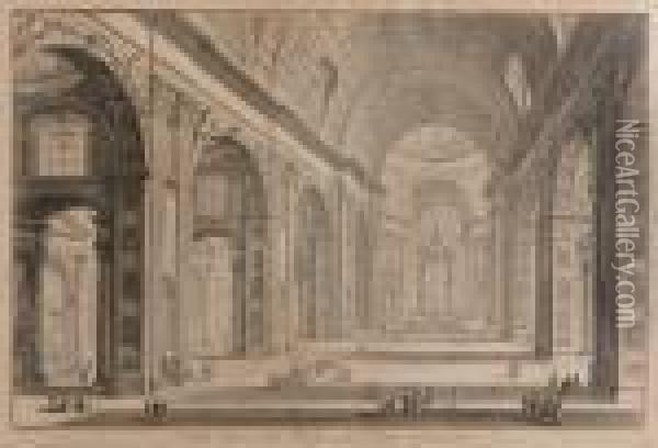 Veduta Interna Della Basilica Di S. Pietroin Vaticano, From Vedute Di Roma Oil Painting - Giovanni Battista Piranesi