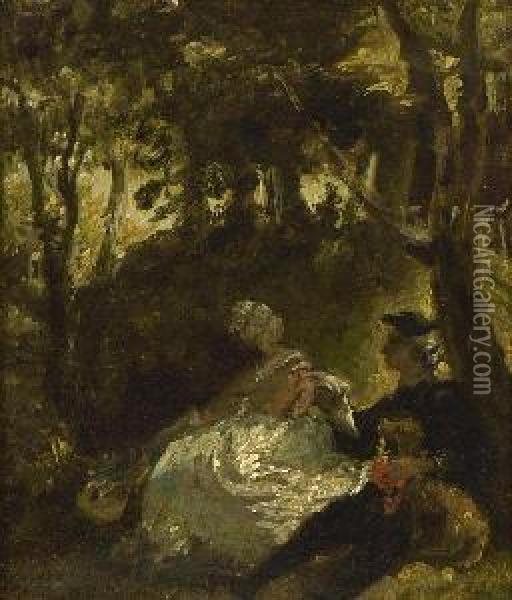 Sitzendes Paar Im Wald. Oil Painting - Carl Spitzweg