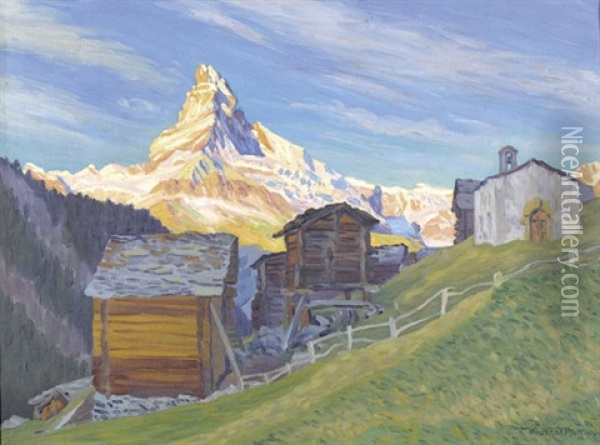 Fruhmorgen In Findelen, Zermatt, Mit Matterhorn Oil Painting - Waldemar Theophil Fink