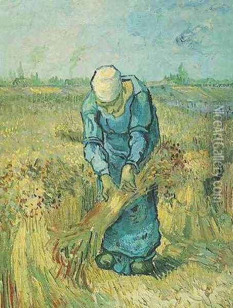 Peasant Woman Binding Sheaves (after Millet) Oil Painting - Vincent Van Gogh