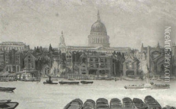 St. Paul's From Bankside Oil Painting - George Hyde Pownall
