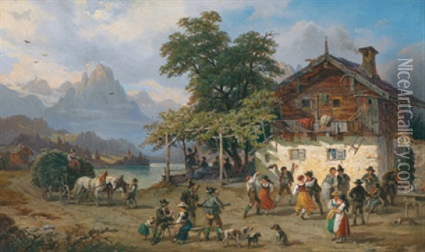 Kirchtag Im Gebirg, Tanz Oil Painting - Franz Reinhold