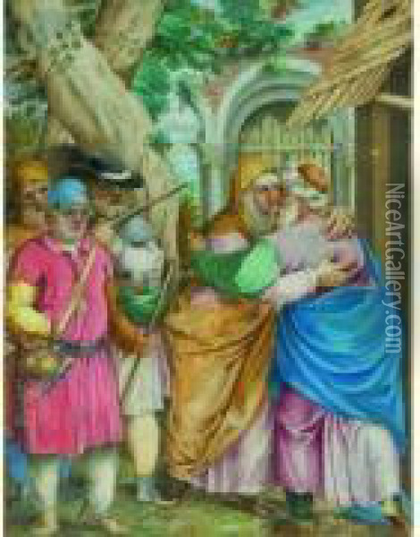 Sainte Anne Et Saint Joachim Oil Painting - Giovanni B. (Il Genvovese) Castello
