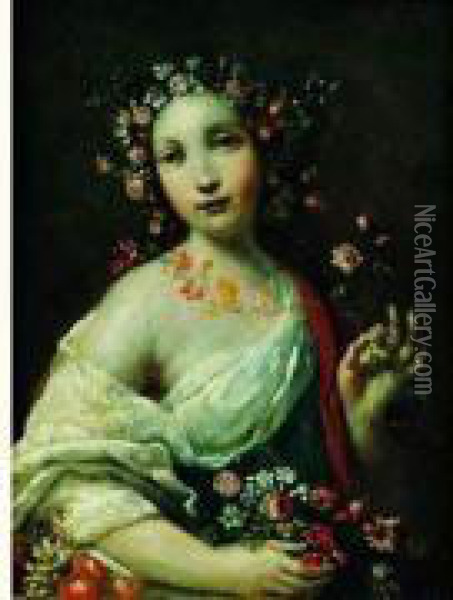 Jeune Femme En Flore Oil Painting - Giuseppe Maria Crespi