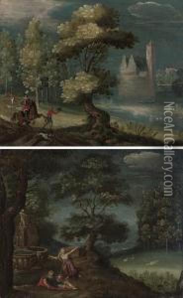 A Wooded River Landscape Oil Painting - Christoffel van den Berghe
