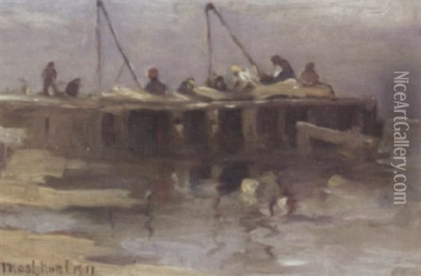 Fishermen On A Pier Oil Painting - Thomas Lorraine Hunt