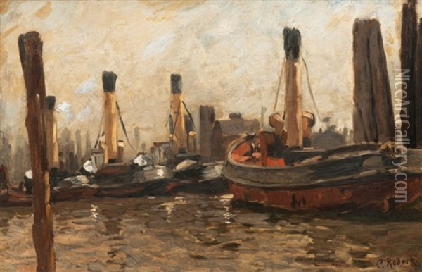 Tug Boats Oil Painting - Carl Rodeck