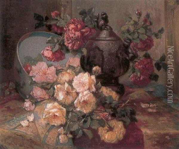 Still Life Of Flowers Oil Painting - Eugene Henri Cauchois