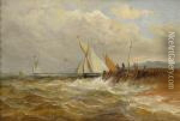 Boats Off The Jetty Oil Painting - John Moore Of Ipswich