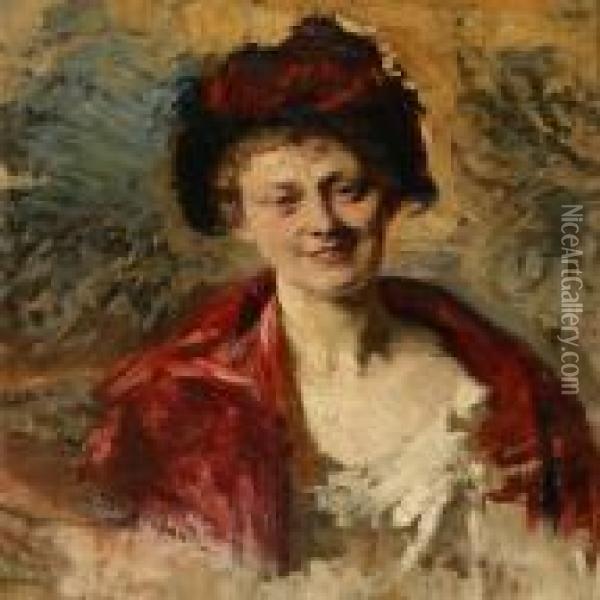 Woman With A Hat Oil Painting - Bertha Wegmann