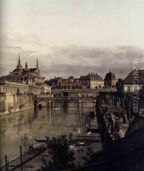 The Moat of the Zwinger in Dresden (detail) 1749-53 Oil Painting - Bernardo Bellotto