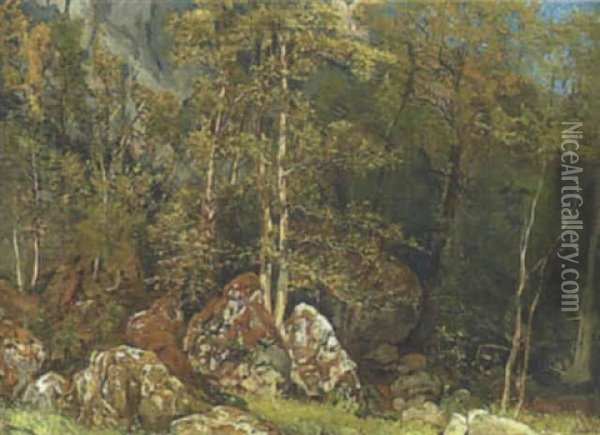 Waldinneres Mit Felsen Oil Painting - Eduard Peithner Ritter von Lichtenfels