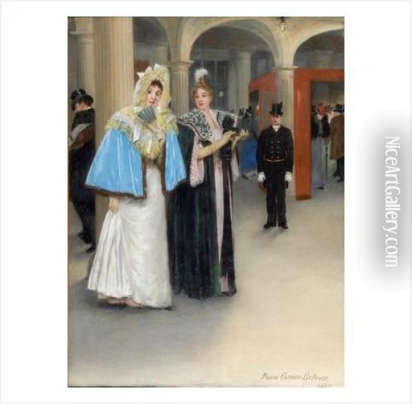 Elegantes Au Theatre Oil Painting - Pierre Carrier-Belleuse