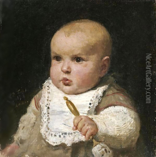 Infant With Rattle, 1878 Oil Painting - Albert Anker