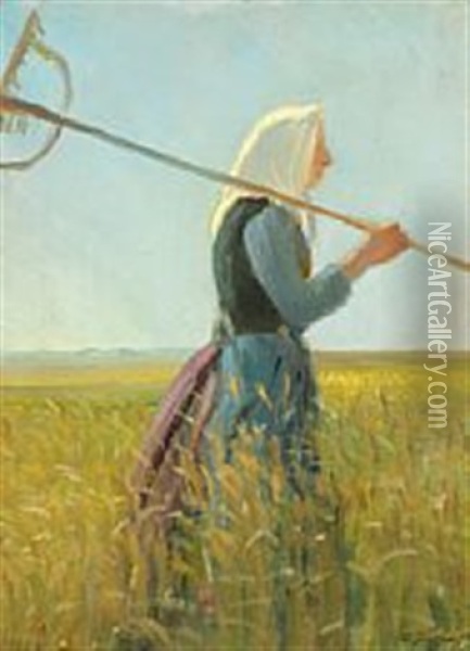 A Harvest Girl Oil Painting - Anna Kirstine Ancher
