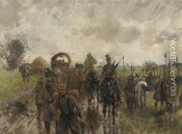 Cavalry Between Pont A Vendin And Carvin, France Oil Painting - Theodor Rocholl