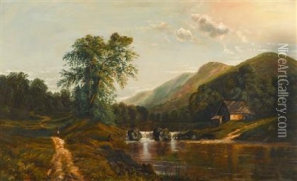 Fisherman On A Riverbank Oil Painting - Edmund Darch Lewis