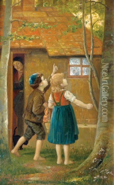 Jewish Children In The Garden Oil Painting - Josef Johann Suess