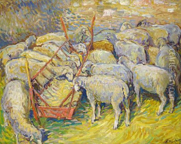 Les Moutons A L'etable Dans Le Perigord Oil Painting - Nikolai Aleksandrovich Tarkhov
