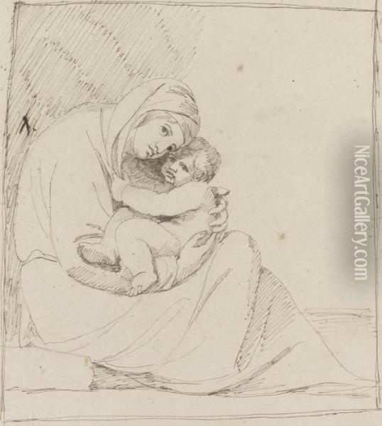 Study Of A Mother And Child Oil Painting - George Romney