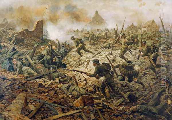 The Territorials at Pozieres on 23rd July 1916, 1917 Oil Painting - William Barnes Wollen