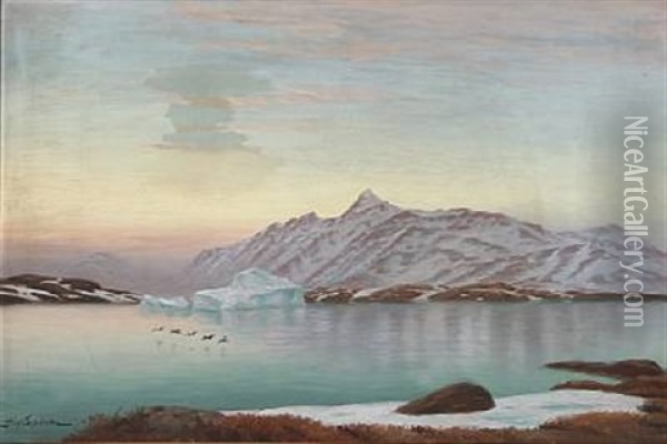 View From Greenland Oil Painting - Andreas Christian Riis Carstensen