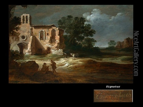 Landschaft Mit Ruine Und Figurenstaffage Oil Painting - Charles Cornelisz de Hooch
