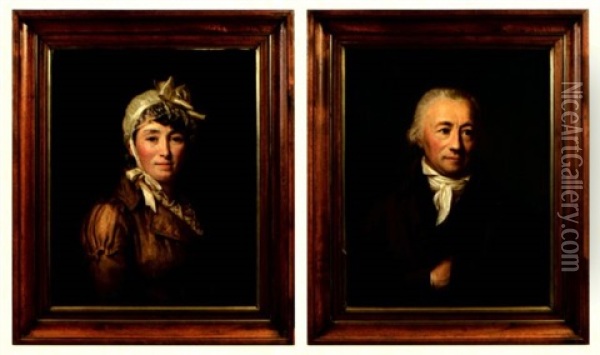 Portrait Du Pasteur Mathias Engel, De Colmar (+ Portrait De Catherine Engel, Nee Ehrlen; 2 Works) Oil Painting - Georg Friedrich Adolf Schoener