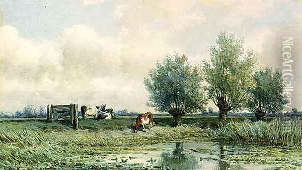 A Summer Landscape With Grazing Cows 2 Oil Painting - Willem Roelofs