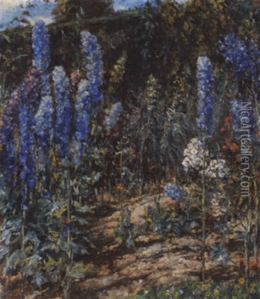 Garten Mit Rittersporn Oil Painting - Alfred Marxer